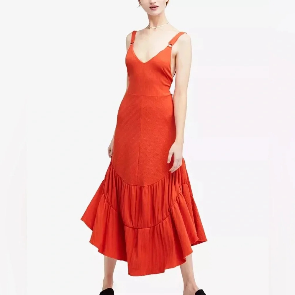 Free people Into you ribbed maxi dress orange/ red size small boho, like new - Picture 1 of 9